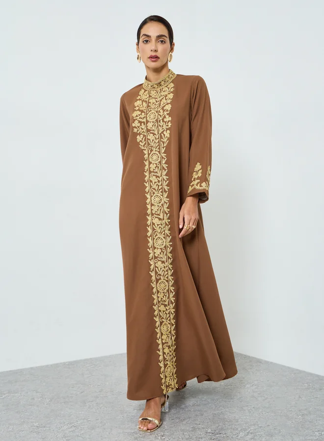 Maxim Creation Women Brown Embroidered A-Line Jalabiya